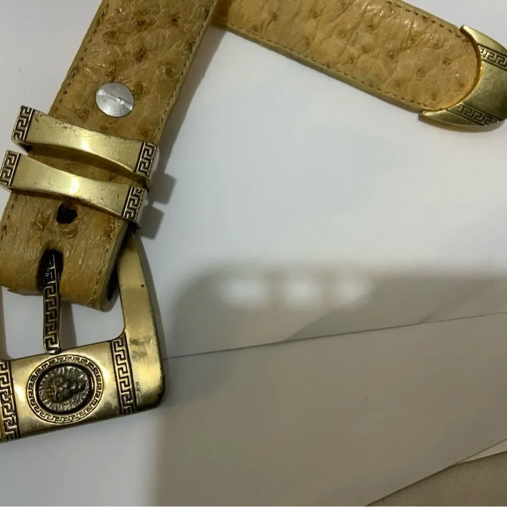 Vintage Western Ostrich Leather Print Belt In Size 38